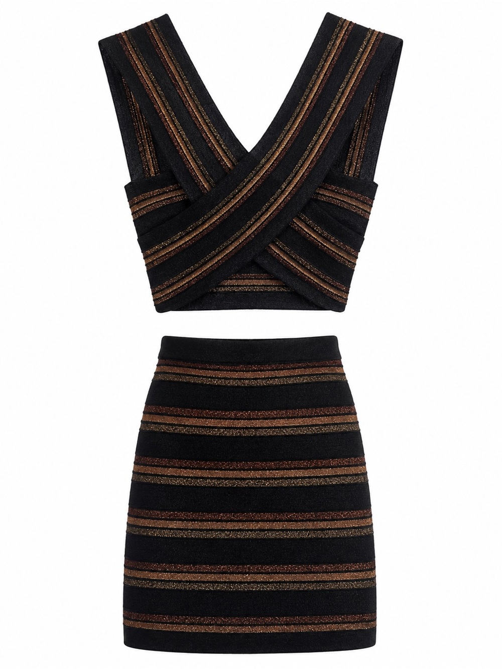 Balmain Black & Gold Two-Piece Set – Top + High-Waisted Mini Skirt